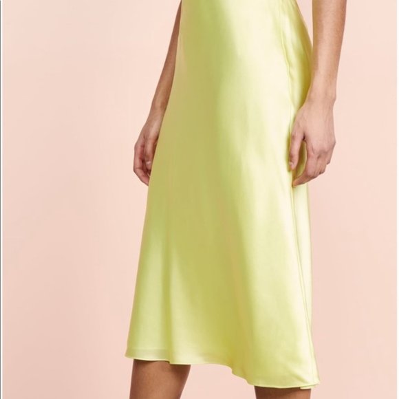 NWT CINQ À SEPT Marta 100% Silk-Satin Skirt In Lemongrass Size Large - Picture 4 of 14